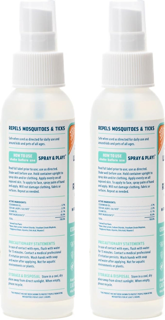 Wondercide - Mosquito, Tick, and Insect Repellent with Natural Essential Oils - DEET-Free Bug Spray and Killer - Safe for Family - Cedarwood 2-Pack of 4 oz Bottle