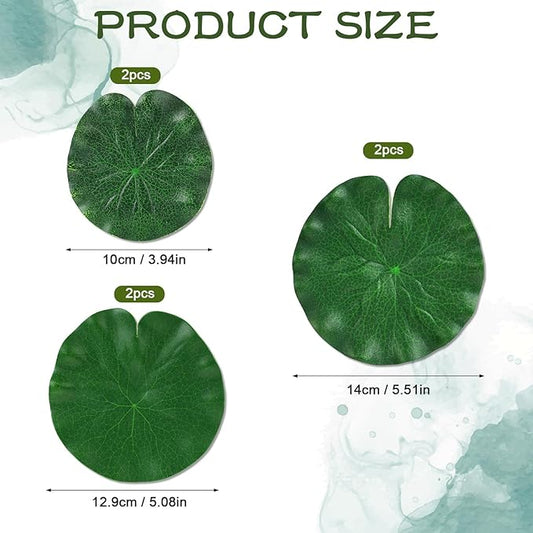 6Pcs Fake Lily Pads, 3 Sizes Floating Artificial Lily Pads Decorations, Realistic Pond Plants Decor for Pool Patio Aquarium Fountain