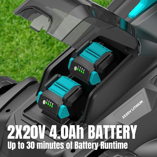 2×20V Cordless Electric Lawn Mower, 16" Push Mower with 6 Cutting Height Levels, Includes 2×4.0Ah Batteries and Dual Port Charger