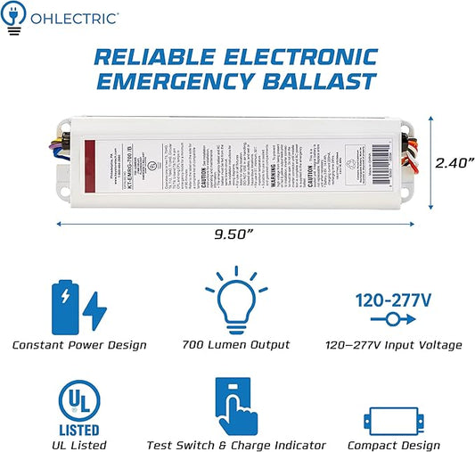 OHLECTRIC Emergency Ballast Replacement for PS600QD MVOLT - 700 Lumen Output - 90-Minute Backup for T5, T8, T12 & CFL Lamps | 120/277V Input