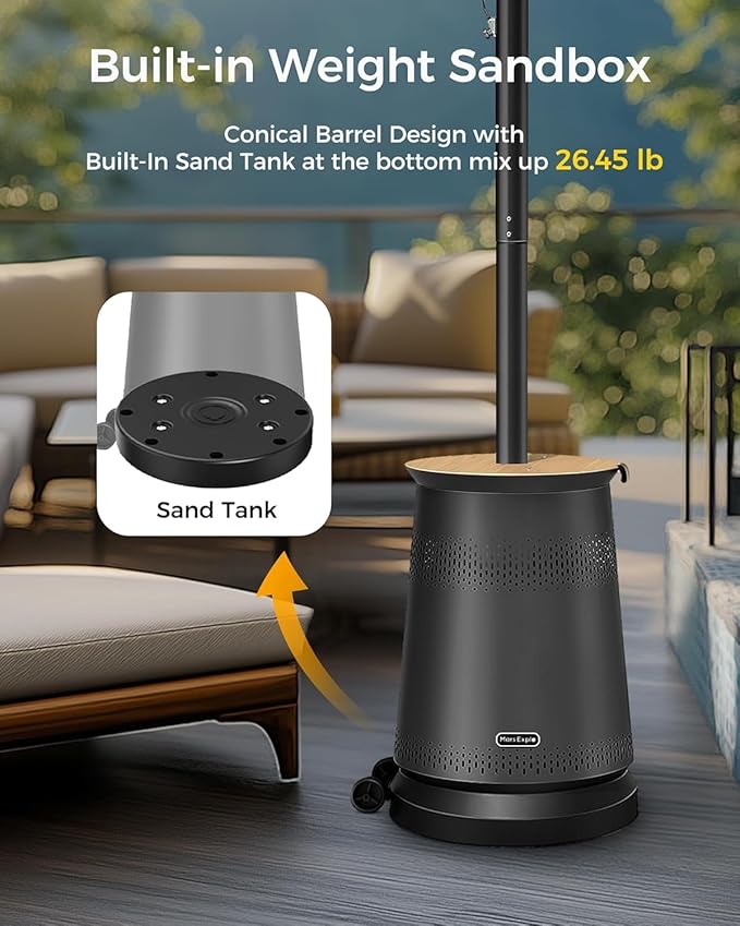 50,000 BTU Patio Heater for Outdoor Use With Adjustable Heat Focusing Top, Portable Propane Patio Heater with Wheels, Stainless Steel Burner for Porch Deck Garden (Black)