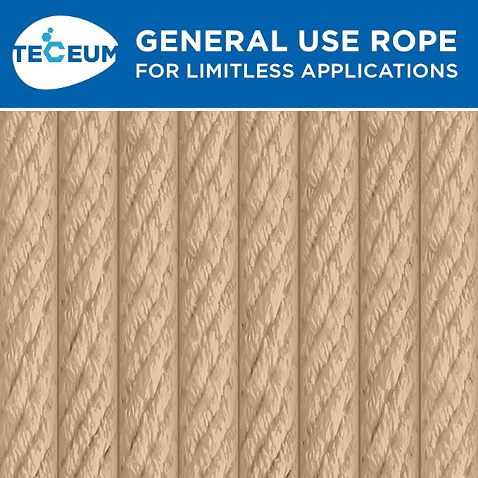 TECEUM Cotton Rope 3/16” (5 mm) – 50 FT – Strong All-Purpose Braided Rope – Natural Cotton – for Crafting, Сamping, Clothes Line, DIY, Indoor & Outdoor Use – Beige