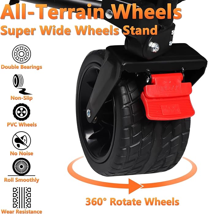 42" L Collapsible Foldable Wagon, 500LB Weight Capacity with 220L Heavy Duty Folding Cart,Utility Wagon with Big All-Terrain Beach Wheel, Drink Holders and 2 Bungee Cords,Black