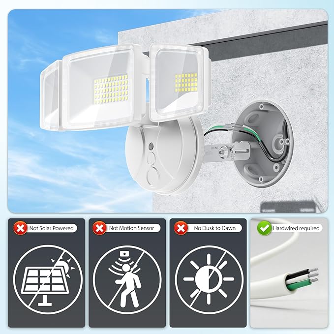 Onforu 3 Packs 60W LED Security Light, 6000LM Outdoor Flood Lights Fixture with 3 Adjustable Heads, IP65 Waterproof, 6500K White Brightness Exterior Wall Mount Security Light for Eave, Yard(White)