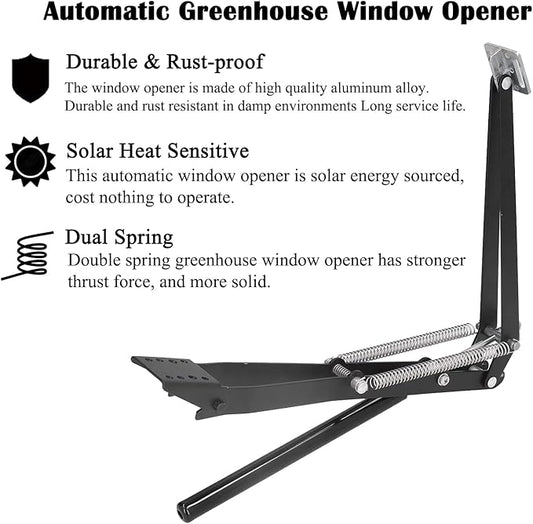1X Auto Vent Opener Solar Automatic Window Opener for Greenhouse Heat Sensitive Roof Vent Opener Auto Vent Kit Gardening Tools Greenhouse Accessories Hothouse Roof Vent Kit (Dual Spring Up to 15lbs)