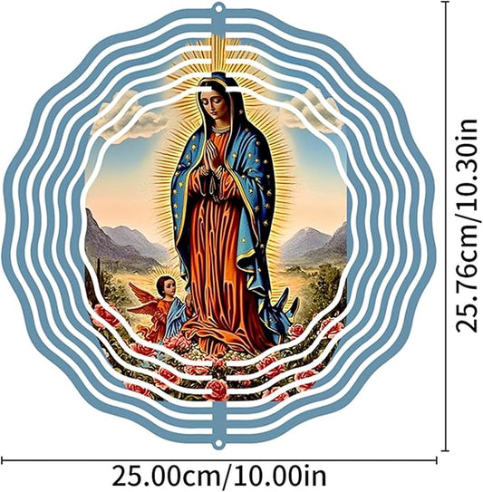 Virgin Mary Prayer Wind Spinner, Metal Wind Spinners Outdoor Indoor,Virgin Mary Hanging Garden Decor for Outside, Stainless Wind Spinners for Yard and Garden 10 inch 3D (25.76X25 CM)