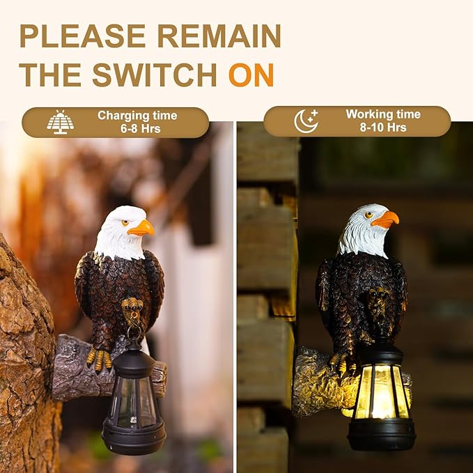 Eagle Tree Hugger with Solar Lantern - Resin Eagle Statue for Outdoor Garden Decor - Ideal Eagle Housewarming & Birthday Gifts for Grandma Mom Women