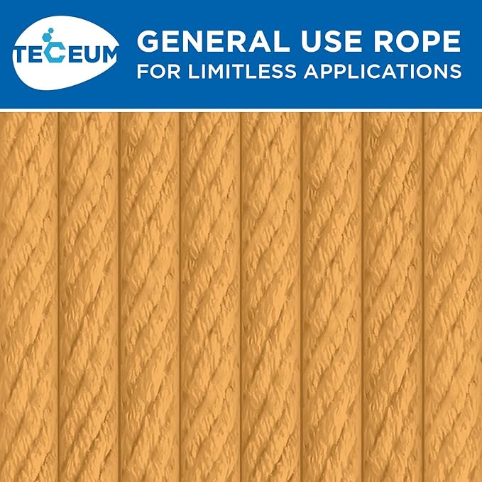 TECEUM Cotton Rope 3/16” (5 mm) – 100 FT – Strong All-Purpose Braided Rope – Natural Cotton – for Crafting, Сamping, Clothes Line, DIY, Indoor & Outdoor Use – Honey