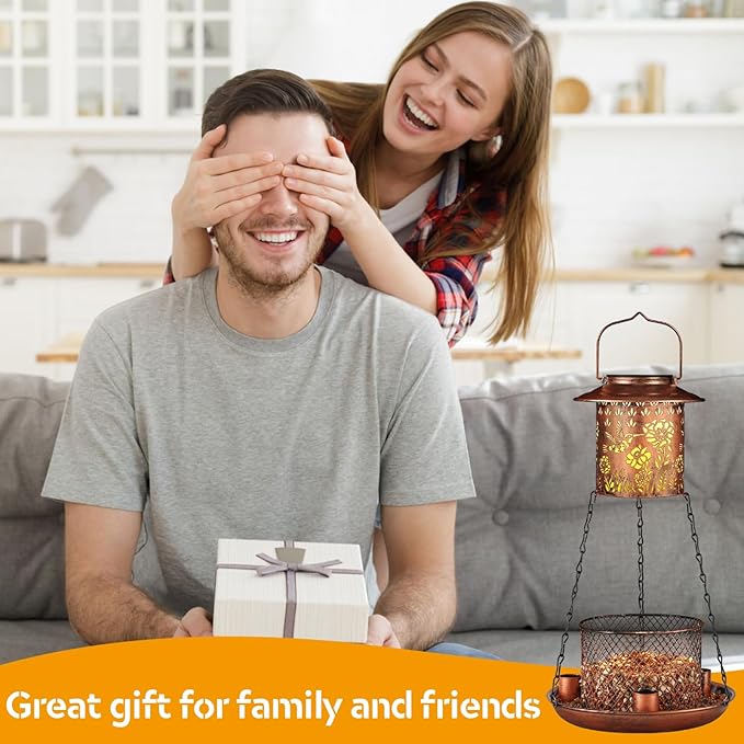 Hummingbird Solar Bird Feeder for Outdoor Hanging Gifts for Women Mom Grandma Metal Wild Birdfeeder Garden Lantern Decor Lanterns Outside for Yard, Patio, Lawn, Pathway, Landscape