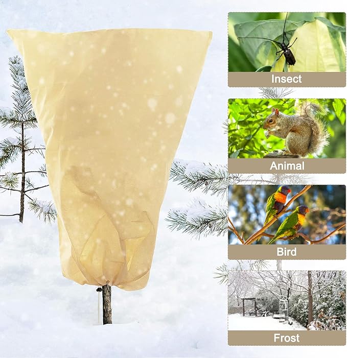 LangRay Plant Covers Freeze Protection, Winter Frost Cloths 2.8oz/yd² with Zipper and Drawstring, Garden Cover Protective Blankets for Outdoor Plants Fruit Palm Olive Trees (31in*47in 2pcs)