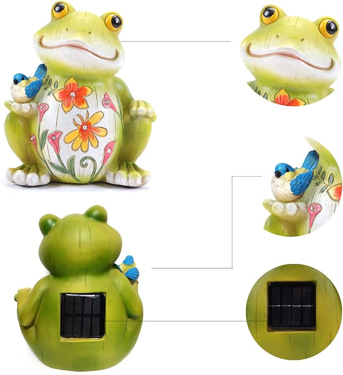 Outdoor Frog Sculptures,Solar Resin Garden Outdoor Statues,Christmas Decorations Frog Gifts Sculptures Decorations for Home Patio,Yard,Lawn, Porch, Ornament