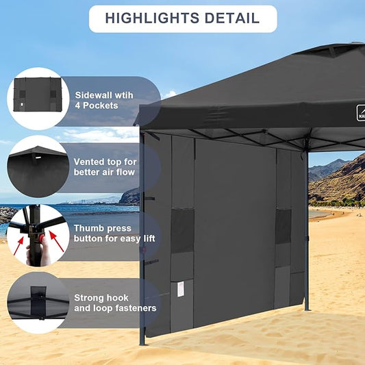 KAMPKEEPER 10x10 Easy Pop Up Canopy Tent with Sidewalls, Instant Outdoor Shade Shelter with Removable 10FT Sun Walls, Quick Setup Waterproof and UV-Resistant for Patio (Black, 1 sidewall)