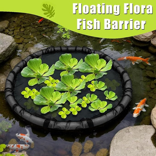 Floating Flora Fish Barrier 25.6" Round Floating Island Plant Protector, Pond Protectors Floating Net, Black Floating Pond Planter for Your Home Pond Protects and Garden Water Features Pond Decor