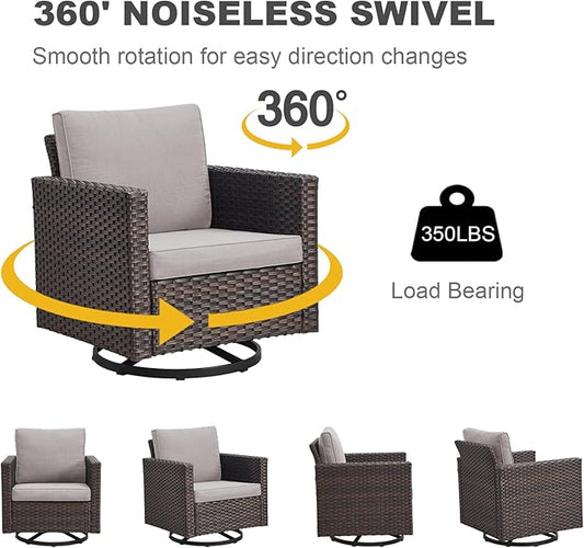 Luxury Outdoor Swivel Rocker Patio Chairs Set of 2, Swivel Patio Chairs for Porch, Yard, Deck, Poolside, Brown/Beige
