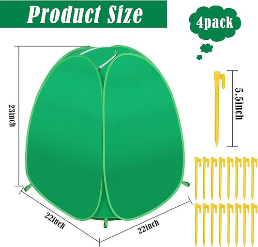 4 Pack Plant Covers Freeze Protection, Pop Up Shrub Frost Covers for Outdoor Plants Warm Plant Protectors Tent for Winter Protecting Fruit Potted Plants and Shrub from Freezing Animals Eating(22x22x23