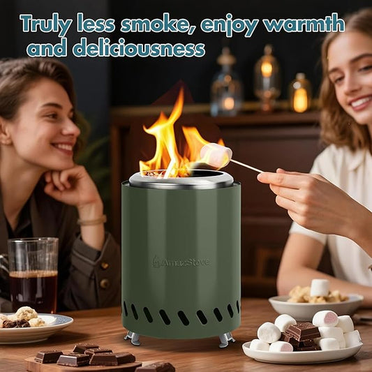9.7 x 7.1 Inch Tabletop Fire Pit by AmazStove, Low Smoke Camping Stove for Outdoor Safe Burning Firepits, Fueled Pellets or Wood, Travel Bag Included (Green, 9.7 x 7.1 INCH)