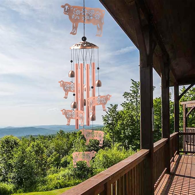 Wealth Attraction Ox Brass Wind Chime - Cow Wind Chimes for Outside,Cow Gifts for Women/Mom/Grandma/Sister Garden Decor,Yard Decor for Christmas, Mother's Day, Thanksgiving Day