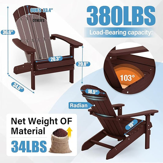 YEFU Adirondack Chairs Set of 8: Outdoor Chair HIPS Plastic Adirondack Chairs - Patio Chairs with Wood Texture - Lawn Fire Pit Deck Porch Garden Chairs for Adults(Coffee)