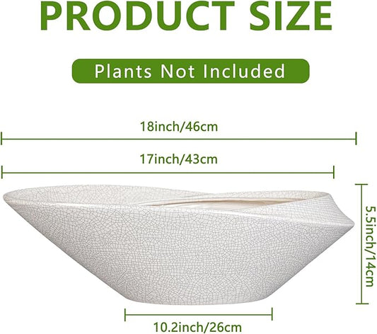 Bonsai Pots - 18 Inch Ceramic Plant Pot for Bonsai Tree, Modern Indoor & Outdoor Succulent Planter with Drainage, Room Decor, Gifts for Plant Lovers, White-Black
