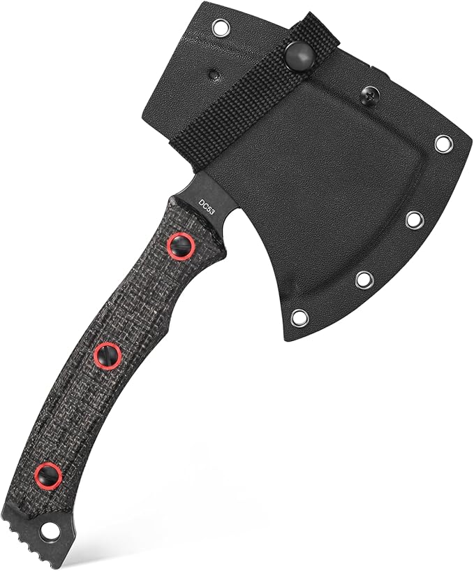 C1393 Camping Hatchet Survival Axe,DC53 Steel Blade with Micarta Handle Multitool Axe Hex Wrenches with Kydex Sheaths for Chopping Wood,Gardening,Outdoor Camping Hiking(Black)