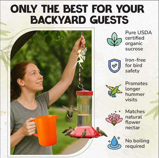 Premium USDA-Certified Organic Hummingbird Food, 8-8oz Packets of Natural Nectar, Outdoor Feeding Essentials (Without Feeder, 8 Pack)