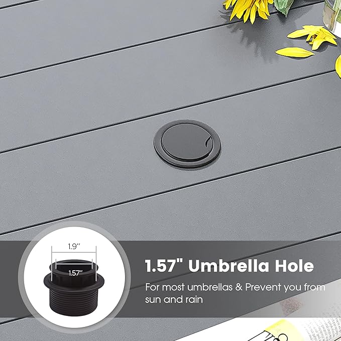 DIFY 48" Round Patio Dining Table for 6, All Weather Round Outdoor Metal Dining Table with 1.57" Umbrella Hole, Perfect for Backyard Lawn Garden, Grey