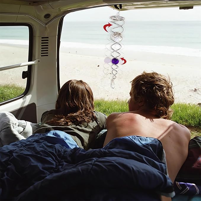 Decorative Spiral - 2024 New Gazing Ball Spiral Tail Wind Spinner Stabilizer, Spinfinity Designs Hanging Kinetic Wind Spinners Decorative Spiral Crystal Sun Catchers Rainbow Maker (Blue, 9in)
