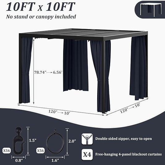 Gazebo Universal Replacement Privacy Curtain,10'×10' Gazebo Outdoor Waterproof Curtains, 4-Panels Sidewall Curtains with Double Zipper for Patio Canopy, Garden and Backyard (Curtain Only)