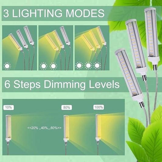 Plant Grow Light,Grow Light for Indoor Plants with 20-60'' Height Adjustable- Full Spectrum Timer, 3 Switch Modes, Adjustable Tripod Stand & Gooseneck for Larger Plants (Tri Heads)