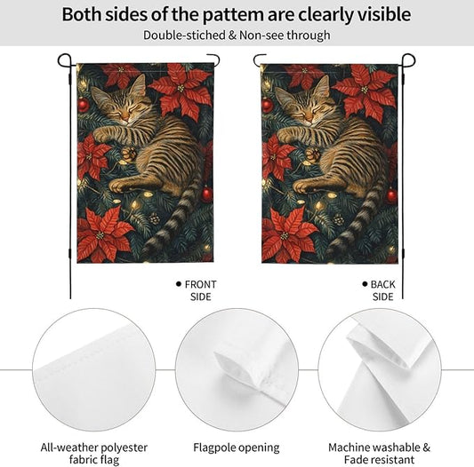 Christmas Cat Garden Flag Vertical Double Sided Outdoor Yard Flags 12.5x18 Inch Burlap Banners Vertical Double Sided for Outdoor Decor Lawn