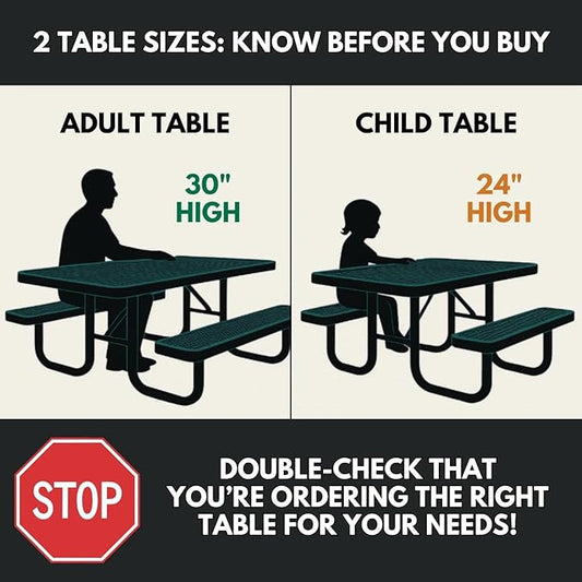 COATEDOUTDOORFURNITURE Heavy-Duty Portable Outdoor Kids Table with Umbrella Hole, Punched Steel Kids Picnic Table, Commercial-Grade, Made in America (46 in, Square, Childrens, Orange)