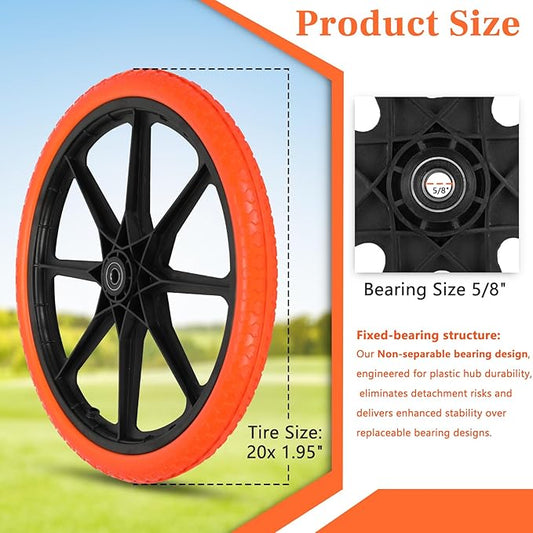 Upgraded 20x1.95" Flat Free Tires Compatible with rubbermaid Wheelbarrow Wheels, 20" Flat Free Tires with 5/8" Bearing Replacement for rubbermaid Cart Wheels/Big Wheel Utility Carts