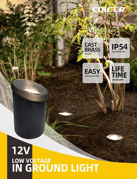 COLOER In-Ground Well Lights Large Size, LED Outdoor Low Voltage Pathway Light, IP65 Waterproof Inground Landscape Lights Wired, Sidewalk Lighting, 4-Pack Without Bulb