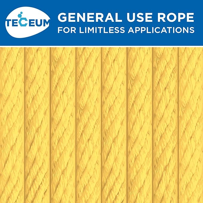 TECEUM Cotton Rope 3/16” (5 mm) – 100 FT – Strong All-Purpose Braided Rope – Natural Cotton – for Crafting, Сamping, Clothes Line, DIY, Indoor & Outdoor Use – Yellow