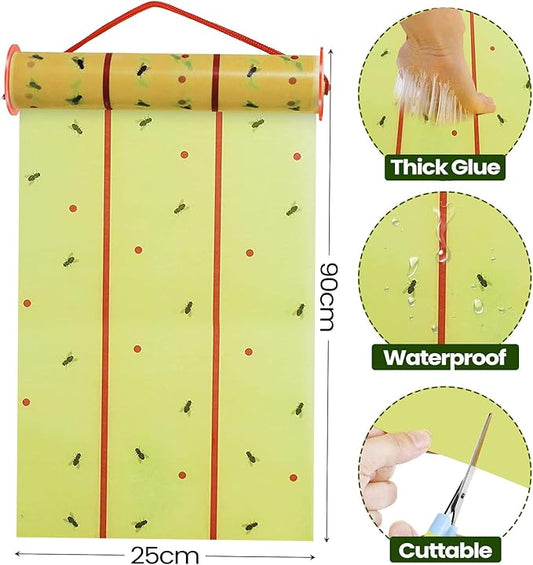 Qualirey Giant Sticky Fly Traps,30 Feet Fly Strips for Indoor Outdoor Hanging Flying Tapes Non Toxic Ribbon Fruit Gnat Killer for Mosquito Plants House Horse Stable (Yellow,1 Pcs)