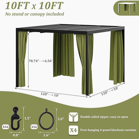 Gazebo Universal Replacement Privacy Curtain,10'×10' Gazebo Outdoor Waterproof Curtains, 4-Panels Sidewall Curtains with Double Zipper for Patio Canopy, Garden and Backyard (Curtain Only)