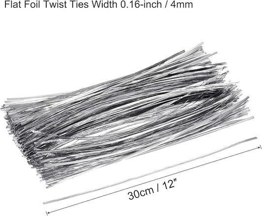 MECCANIXITY Foil Twist Ties 12" 30cm Metallic Plastic Closure Tie for Tying Bread, Candy, Cookies, Gift Bags Arts Crafts Ties Silver Tone Pack of 750