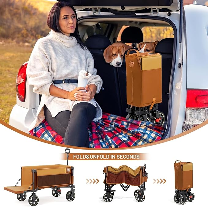 TIMBER RIDGE 49" Extra Long Collapsible Folding Wagon with Tailgate and Brakes, 250L Capacity All-Terrain Wagon Carts Foldable, 300lbs Portable Cart for Dog, Garden, Outdoor Camping Sports, Orange