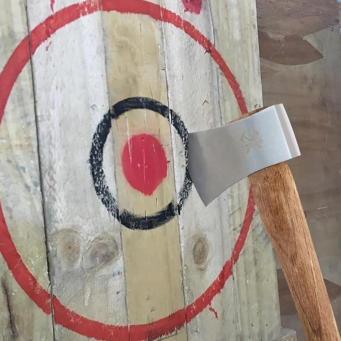 Camping Hatchet, 14.4" Survival Throwing Axe with Sheath, Survival Hatchet with Ergonomic Wood Handle for Camping, Chopping and Hiking