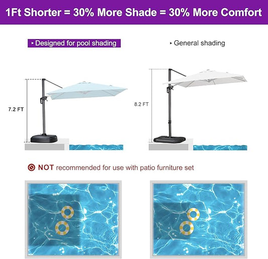 PURPLE LEAF 8' X 8' Patio Umbrella with Wheeled Base for Pool 7' High Offset Outdoor Cantilever Umbrella Swimming Pool Umbrella with 360°Rotation for Poolside Turquoise Blue