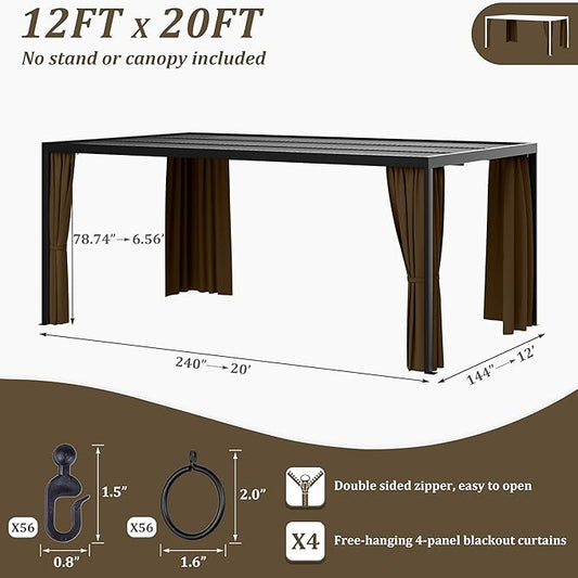 Gazebo Universal Replacement Privacy Curtain,12'×20' Gazebo Outdoor Waterproof Curtains, 4-Panels Sidewall Curtains with Double Zipper for Patio Canopy, Garden and Backyard (Curtain Only)