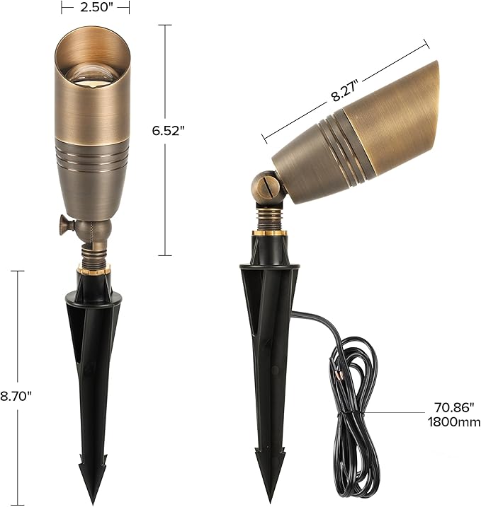 LUTEC Solid Brass Low Voltage Landscape Lighting, 12V Heavy Duty Waterproof Landscape Spotlights Bronze, Wired Uplights Outdoor Fixtureswith ABS Spike, Garden Yard Pathway Tree Without Bulb, 6 Pack