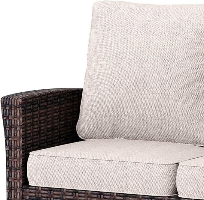 Oversized Patio Wicker Chairs, High Back Outdoor Swivel Chairs Set of 2 with Rattan Side Table, 5.5" Thick Cushions, 3-Piece Patio Furniture Sets for Deck Porch Pool, Brown/Beige