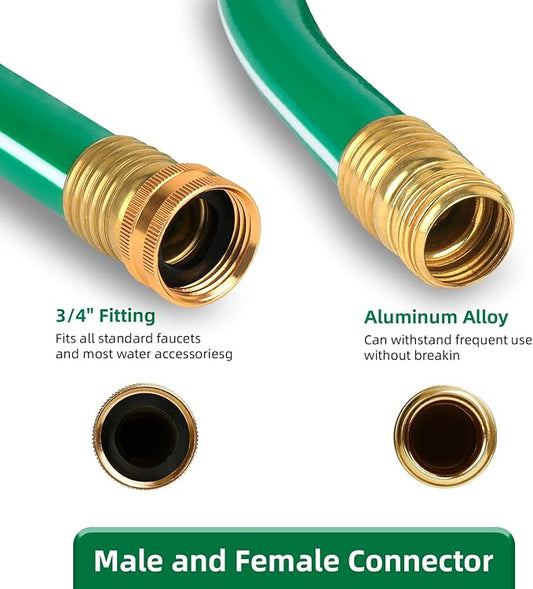 Worth Short Lead-in Green Garden Hose 3/4 in. x 12 ft. -Kink Free, No Leaking, Male/Female Fittings -Heavy Duty Durable Flexible Lightweight Water Pipe -Brass Aluminum Ends for Household & Commercial