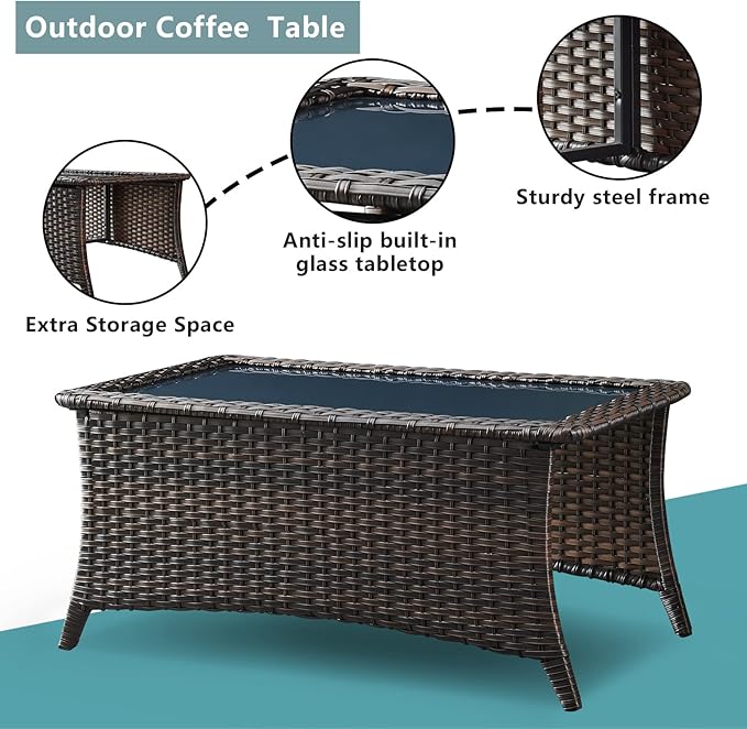 Rilyson 6 Piece Outdoor Patio Furniture Set - Rattan Wicker Patio Conversation Sets with 2 Swivel Rocker Chairs,2 Ottomans,1 Sofa and 1 Coffee Table for Outside Porch Deck Backyard(Brown/Beige)