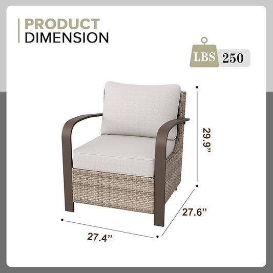 COOS BAY Aurora Terrace Outdoor Chairs with Cushions, Wicker Dining Set with Deep 4-Inch Seating, Modern Curved Armrest Porch Chairs, Set of 2, Beige/Beige