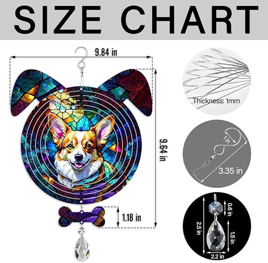 Corgi Dog Ears Wind Spinner, Corgi Wind Spinner Hanging for Yard and Garden