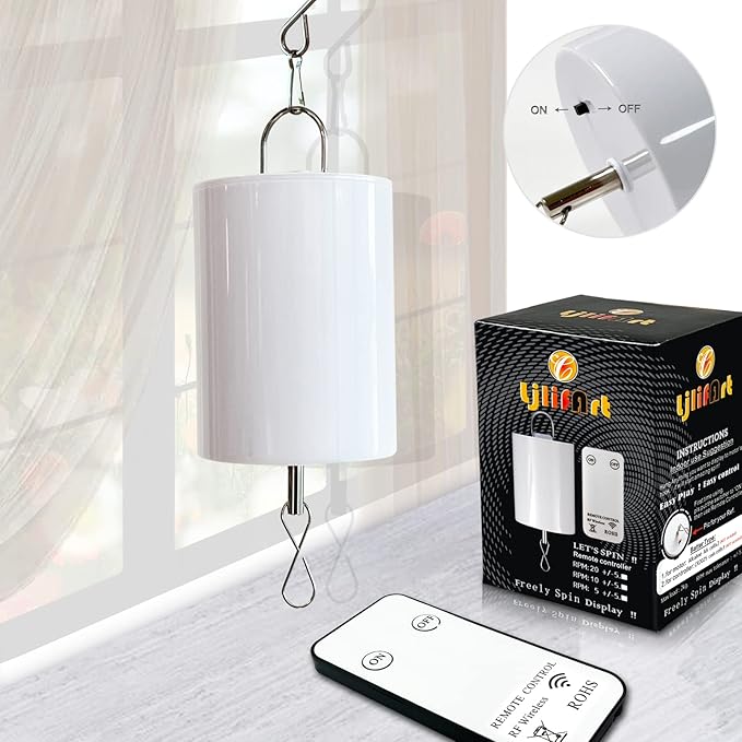 Hanging Display Motor with Remote Battery Operated 20 RPM Rotating Motor for Wind Spinner Mobile Yard Decor Hanging Ornaments Garden Sculptures-Medium Speed