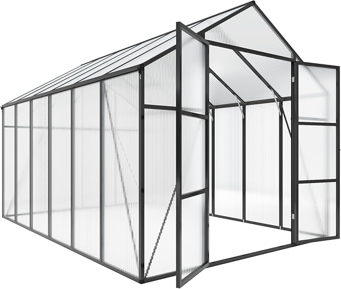 Greenhouse for Outdoors 8x12x7.8FT, Polycarbonate Greenhouse with Stronger Wind Protection and Roof Vent, Walk-in Large Aluminum Sunroom Winter Proof, Black