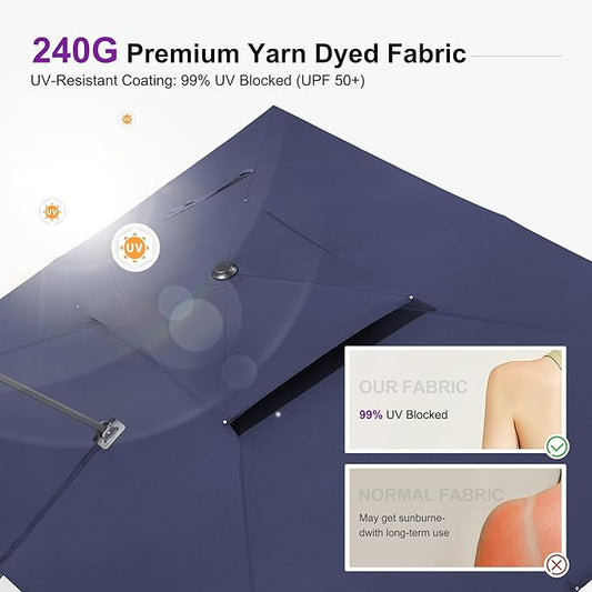 PURPLE LEAF 9' X 12' Cantilever Outdoor Umbrellas Large Patio Umbrella Hanging Double Top Rectangle Offset Umbrella with 360°Rotation Tilting Umbrella Outdoor Patio, Navy Blue